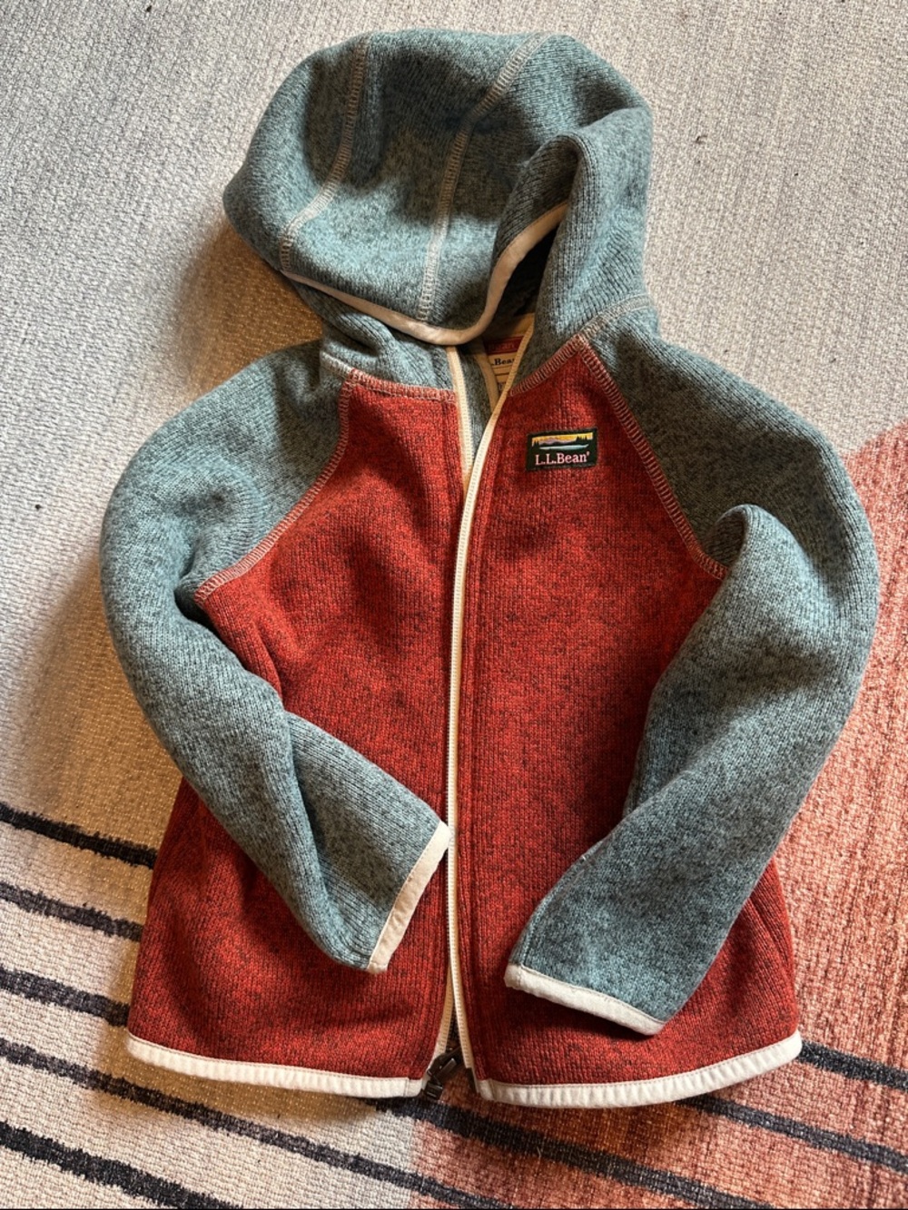 Toddler L.L.Bean Two-Tone Hooded Zip Sweater Jacket - Rust Red & Heather Green